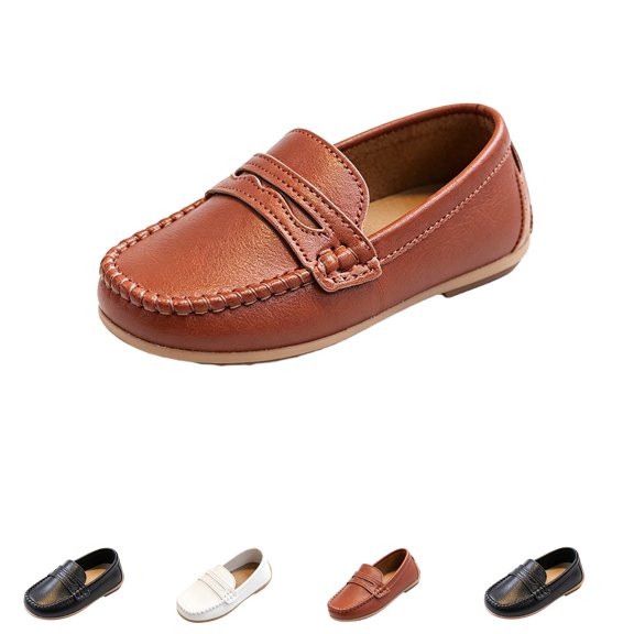 Domzle Toddler Boys Girls Slip On Loafers Dress Shoes Casual Shoes Non-slip Walking Flats School Wedding Church Party Loafers for Toddler Little Kid Big Kid White