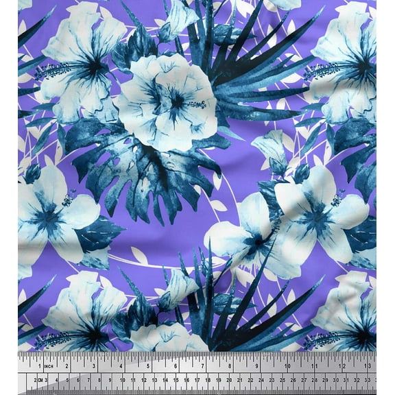 Soimoi Purple Cotton Duck Fabric Leaves & Floral Printed Craft Fabric by the Yard 42 Inch Wide