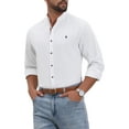 thumbnail image 4 of INSPIRE CHIC Men's Stand Collar Long Sleeves Button Down Solid Color Linen Business Shirt M White, 4 of 6