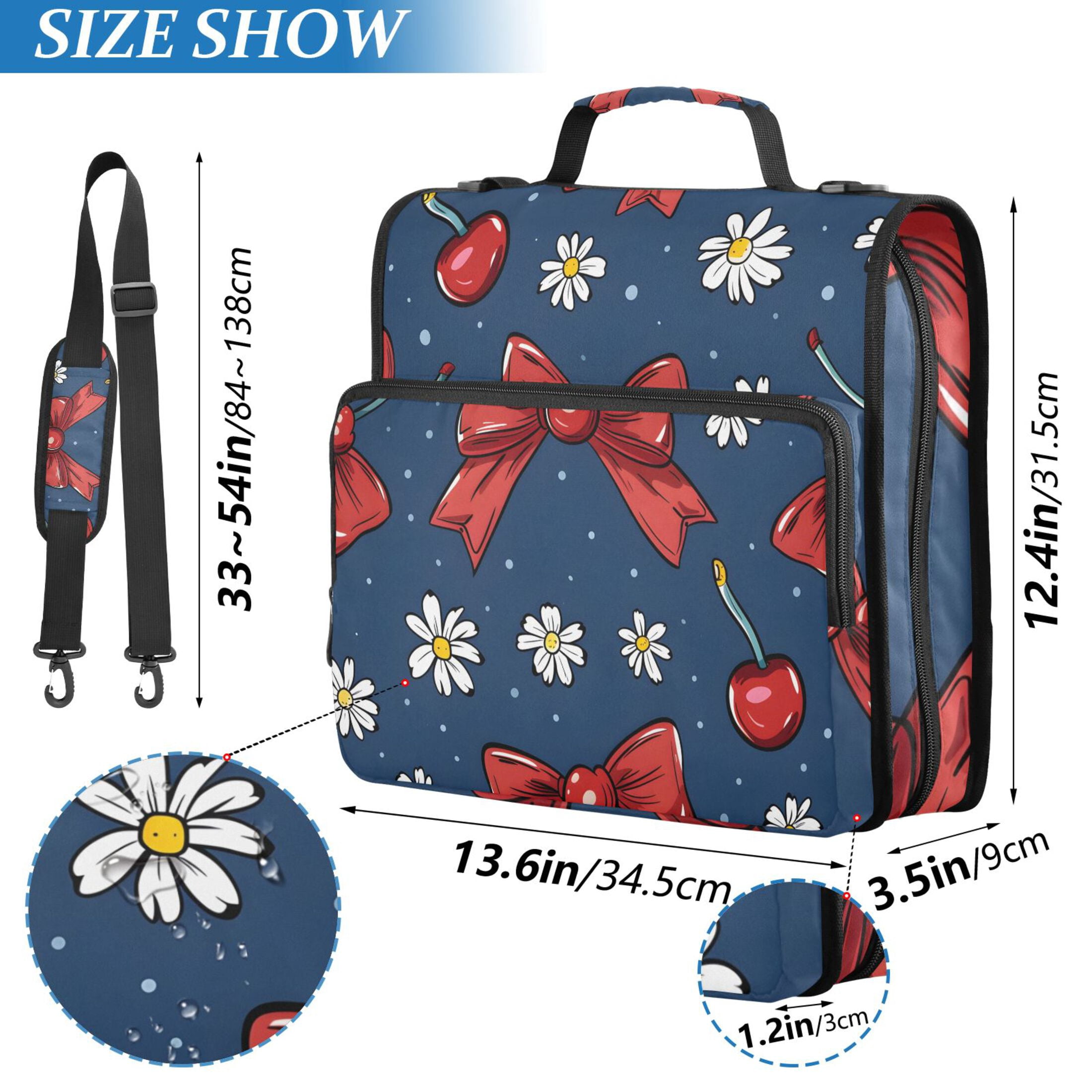 ALAZA Zipper Binder Cherry Daisy Flower and Bow 3 Ring Trapper Keeper File Folder Organizer Bag