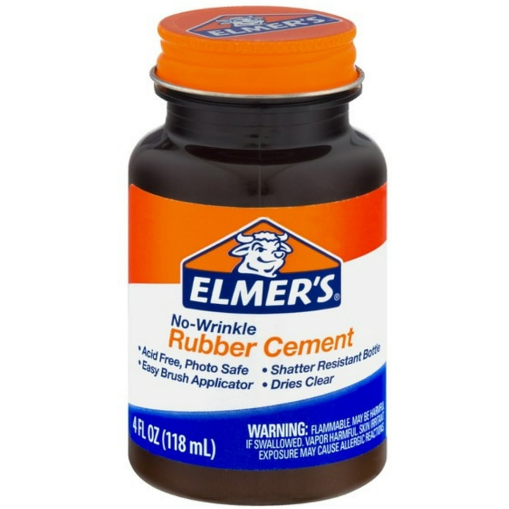 Elmer's NoWrinkle Rubber Cement, Clear, Brush Applicator 4 oz