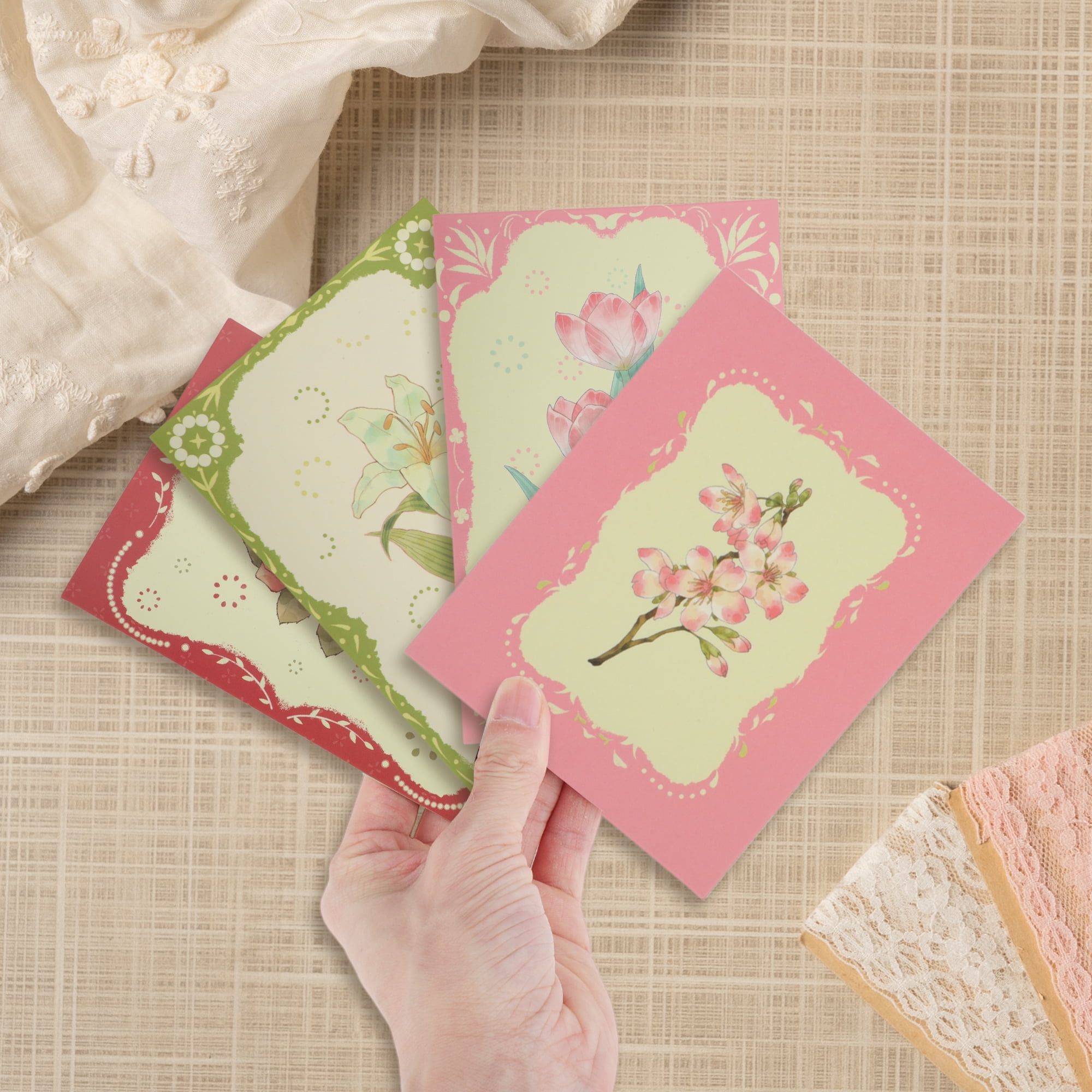 Unique Bargains Floral Pops Up Card 3D Greeting Cards with Envelope Pink Cherry Bouquet