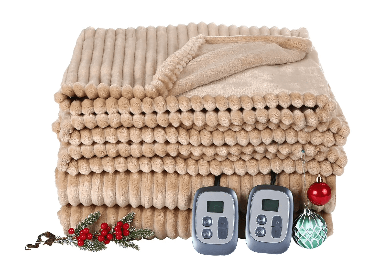 GONUES Heated Electric Blanket Queen Size 84"x90"-10 Heat Settings & 1-12 Hours Auto-off, Soft Warm Flannel Fast Heating Blanketfor Bed, Sofa&Office, Machine Washable- Camel