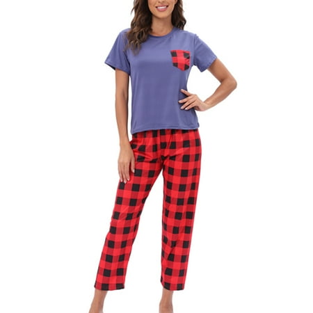

Womens Loungewear Capri Set Short Sleeve Nightwear Pajama Set Sleepwear Pajamas Print Casual Lounge Sleep Pjs Set
