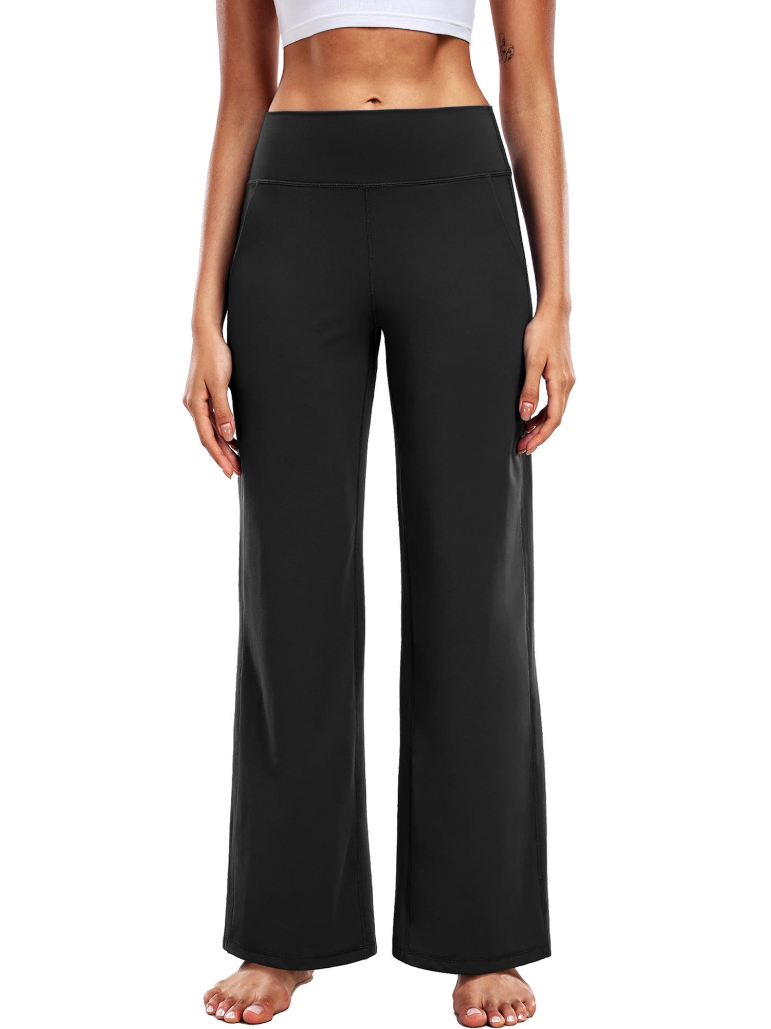 NELEUS ButterSoftFlex Womens Wide Leg Pants Athletic Yoga Legging Casual Sweatpants with Side Pockets,Black,US Size XL