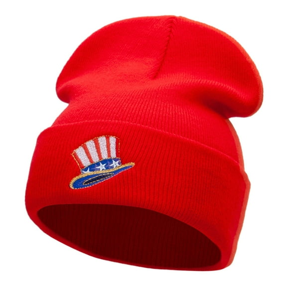 USA Top Hat Embroidered 12 Inch Long Knitted Beanie - Red OSFM