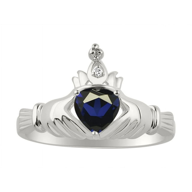 RYLOS Rings Sterling Silver Claddah Love, Loyalty & Friendship Ring Heart 6MM Gemstone & Diamond Claddagh Rings September Sapphire Jewelry Size 6