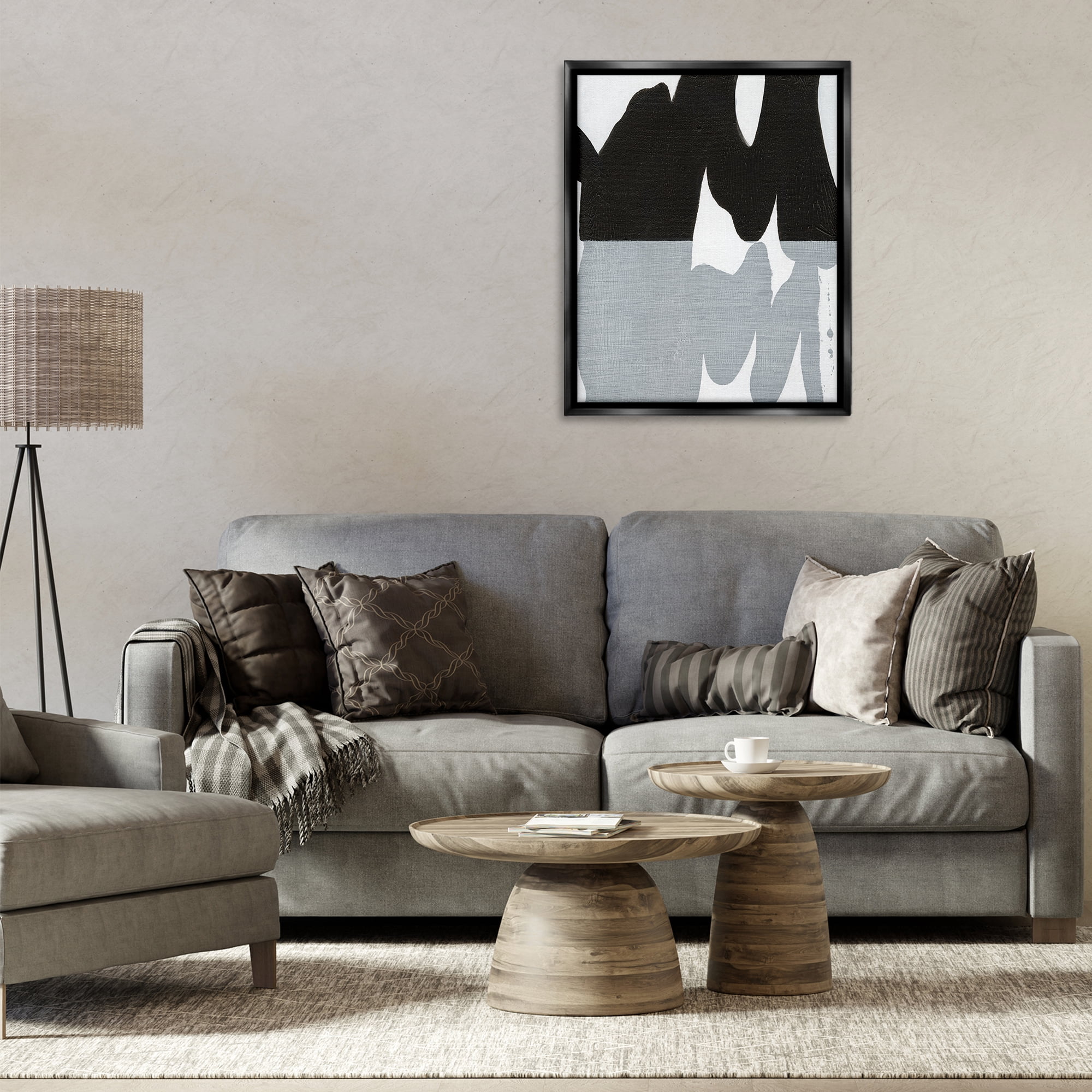 Stupell Industries Black Organic Form Abstract Painting Black Floater Framed Canvas Art Print Wall Art, 25 x 31