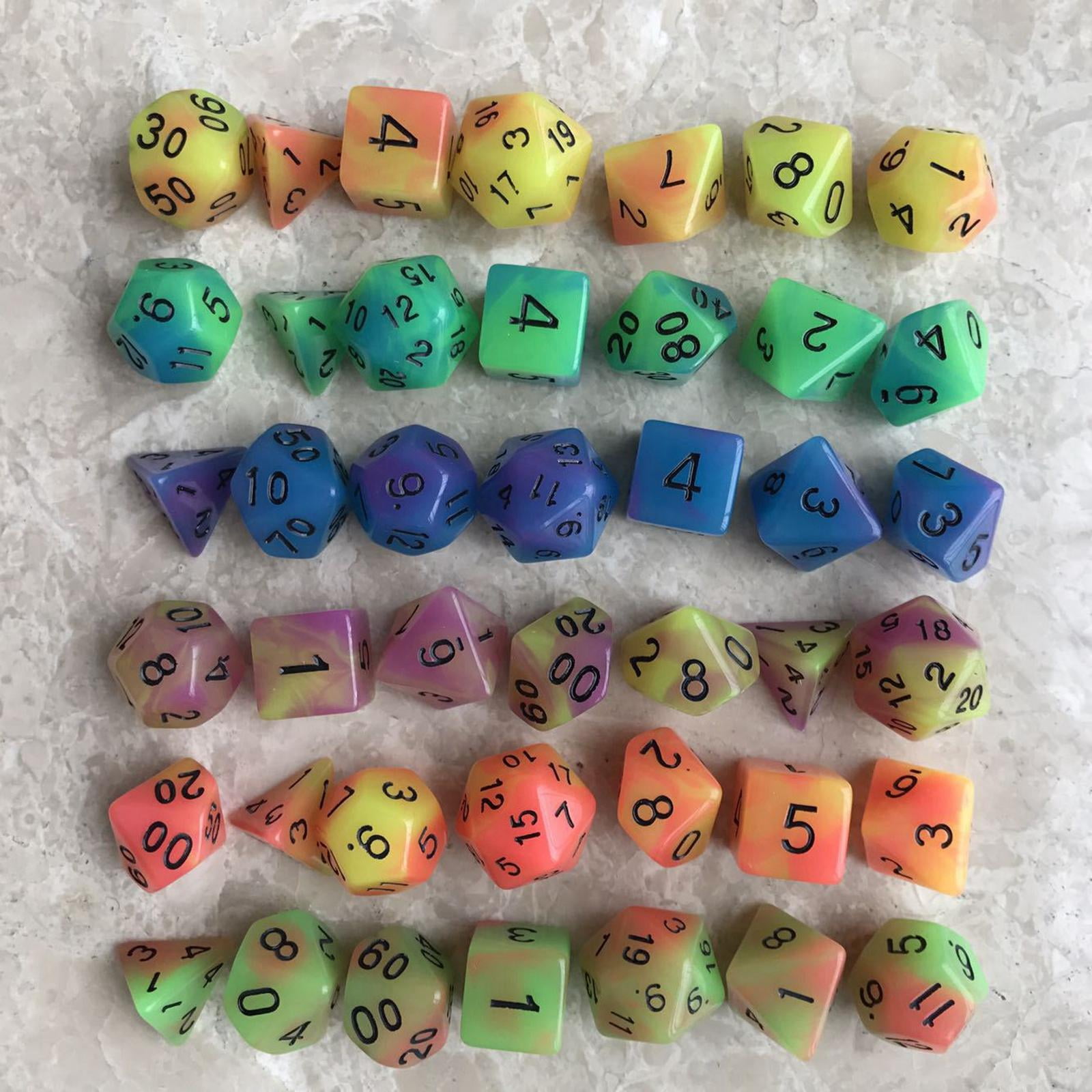 LeeQinersw Acrylic Glowing Polyhedral Dices Set Party Toys D4-D20 Glow in Dark Luminous RPG