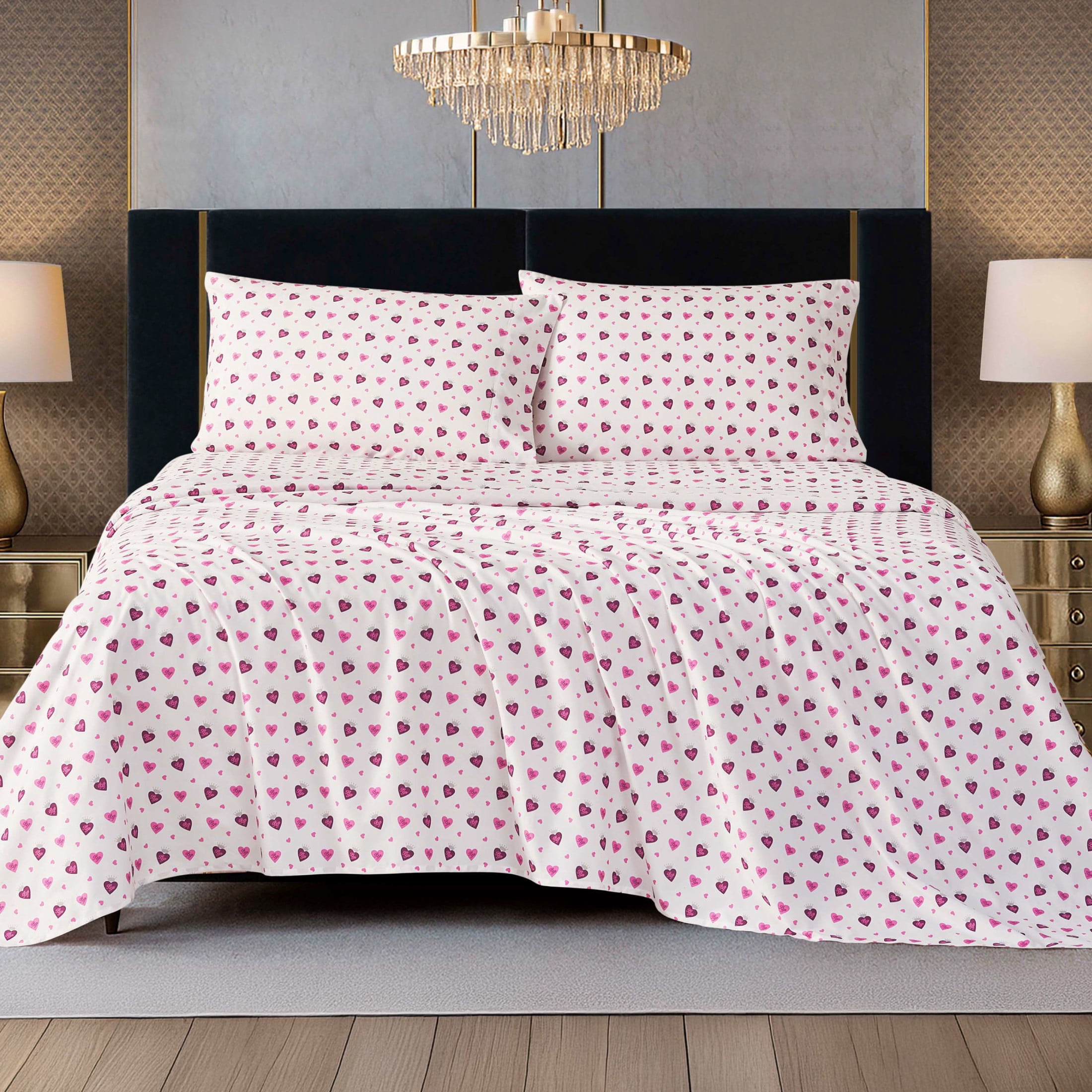 Baby Phat Printed Microfiber Sheet Sets, 4-Piece Queen, White