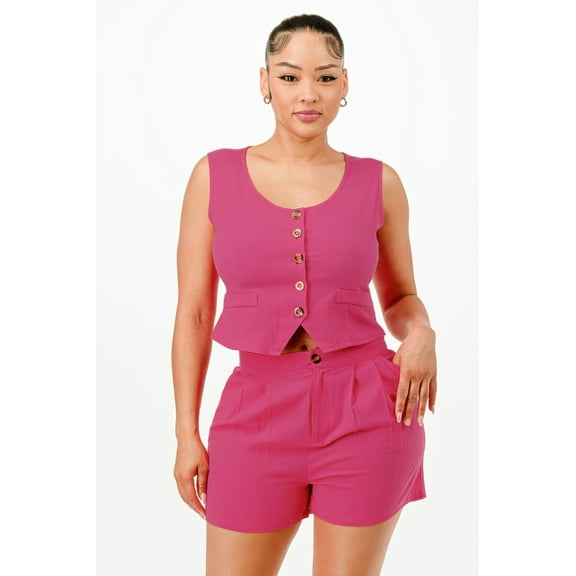 Casual Cropped Vest And Short Set