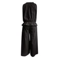 thumbnail image 6 of Women's Two Piece Outfit, Sleeveless Smocked Neck Top and High Waist Wide Leg Pants Set, Casual Summer Linen Look Matching Set with Pockets, Black L, 6 of 6