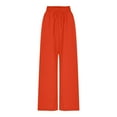 thumbnail image 3 of WIZUTIZ Dress Pants for Women Retro Relaxed Loose Wide Leg Dress Pants Spandex Elastic High Waist Full Length Pants Solid Drawstring with Pockets Palazzo Pants for Lady Fitness Outdoor Red, 3 of 5