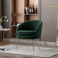 thumbnail image 1 of Accent Armchair, Soft Teddy Fabric Dining Chair with Curved Back, Upholstered Side Chair Vanity Chair with Electroplated Chrome Legs, Leisure Chair for Living Room Bedroom Dining Room, Dark Green, 1 of 7