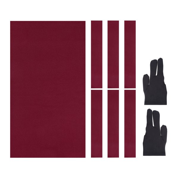 Uxcell 9ft Billiard Cloth Pool Table Felt Kit with 6 Cloth Strips and 2 Gloves Fit for Home Clubs Bars Indoor Sports Games, Red