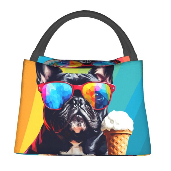 Easygdp Rainbow Bulldog Sunglasses for Reusable Hand-held Crossbody Insulated Lunch Bag Office Work Trave Work