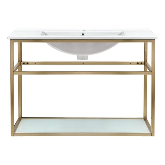 Pierre 30 Single, Open Shelf, Gold Metal Frame Bathroom Vanity