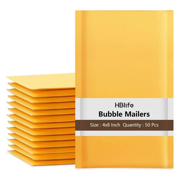 Sobres de burbujas HBlife, 50 unidades, autoadhesivos, papel kraft, 10 x 20 cm