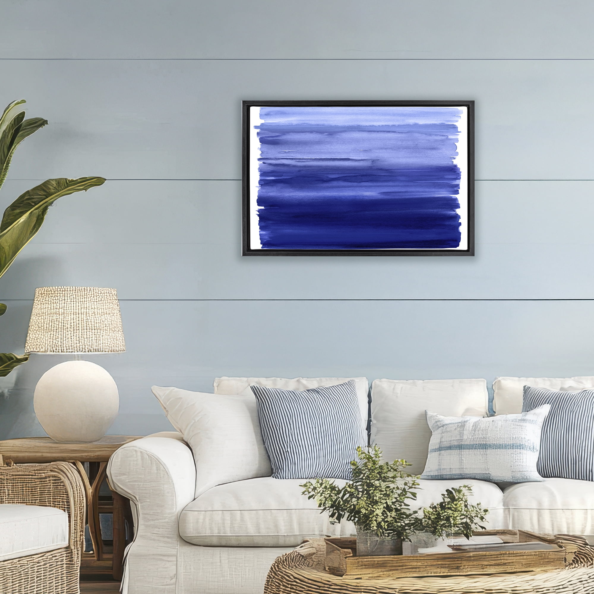 Stupell Industries Oceanic Ombre Blue Black Framed Floater Canvas Wall Art, design by Allie Corbin