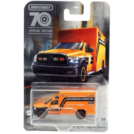 Mattel Matchbox 70th Anniversary Ambulance Diecast Car Play Vehicle, 3  Yrs, Orange/Black, 2.88 oz