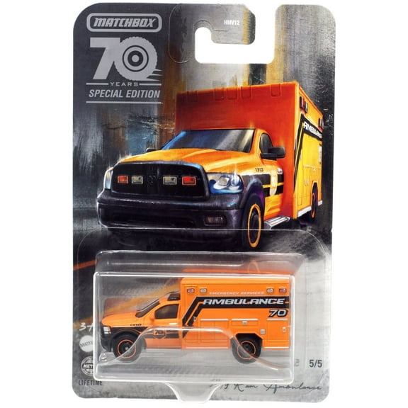 Mattel Matchbox 70th Anniversary Ambulance Diecast Car Play Vehicle, 3  Yrs, Orange/Black, 2.88 oz