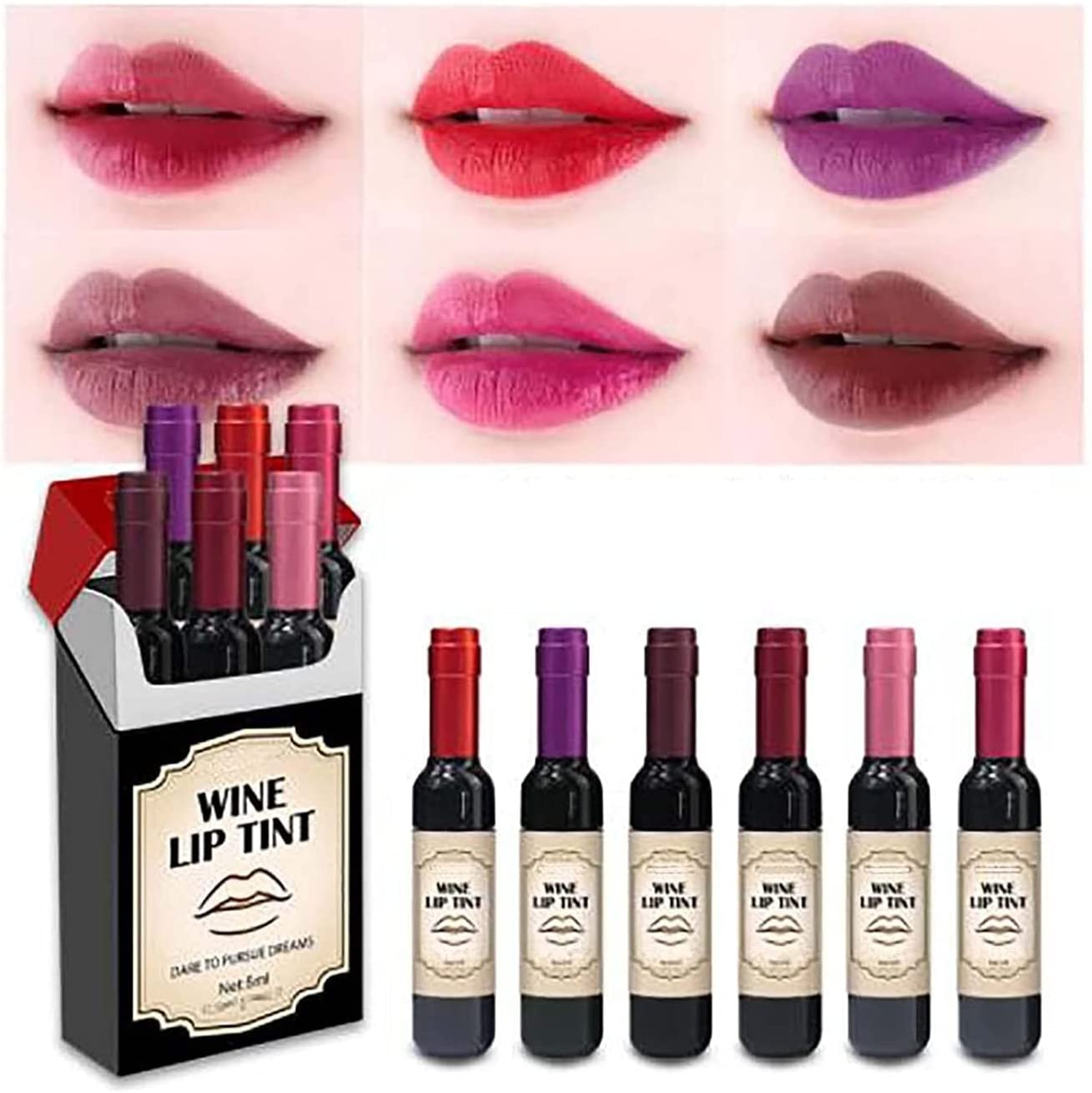 6 Color / et Wine Lip Tint, Wine Lip tick atte,Wine Bottle Lip Stain