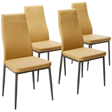 Bri Kitchen Dining Chairs, Light Brown Faux Leather & Metal Frame, Modern (Set Of