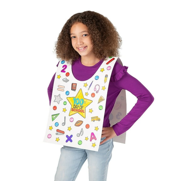 Fun Express Color Your Own 100th Day of School Count to 100 Vests - 12 Pieces