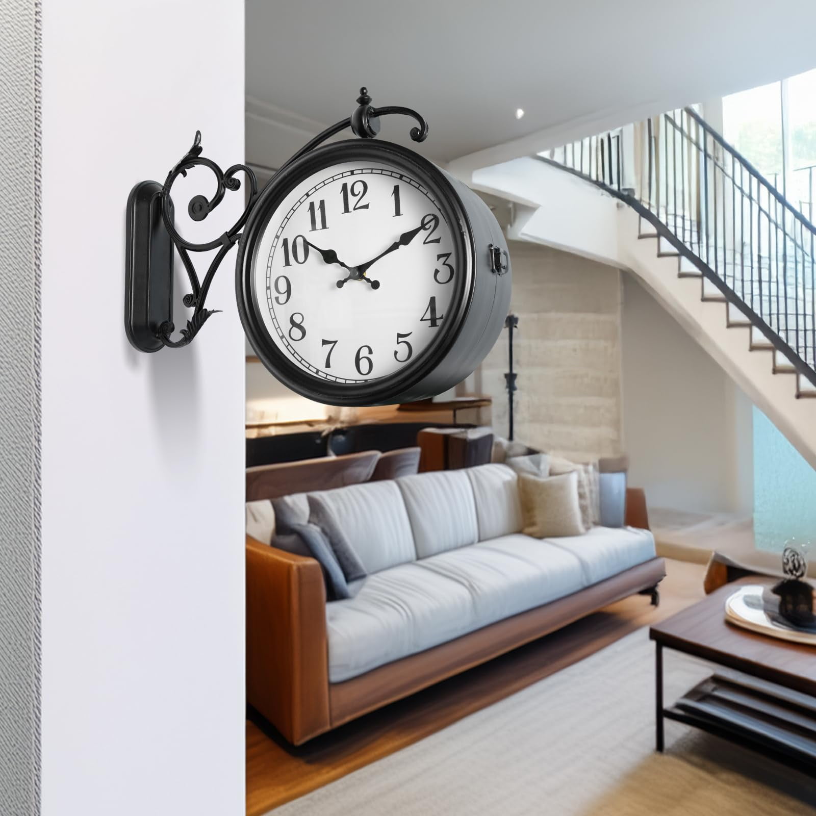 MODE HOME Double Sided Wall Clock, European Metal Vintage Wall Clock, Large Antique Corner Wall Clocks for Garden,Indoor,Outdoor,Living Room Decor