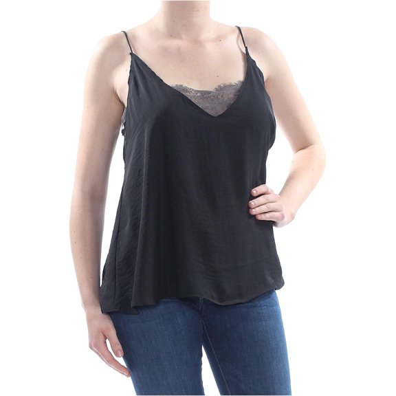 Free People Womens Lace Inset Cami Tank Top, Black, Medium