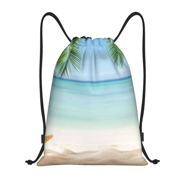 Xecao Starfish in Beach Pattern Sports Drawstring Backpack - String Swim Gym Bag with Wet Proof Pocket for Women&Men-Medium