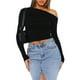 thumbnail image 3 of Top De Manga Larga Camisa básica de mujer Top Color sólido Estilo sexy Hombro inclinado Ropa de calle Traje Cgtredaw Negro L para Mujer, 3 of 6