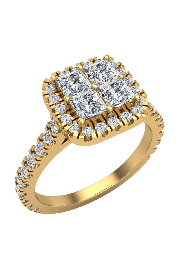 Princess Cut Quad Accented Diamond Wedding Ring Set Cathedral Shank 1.40 carat total weight 14K Gold