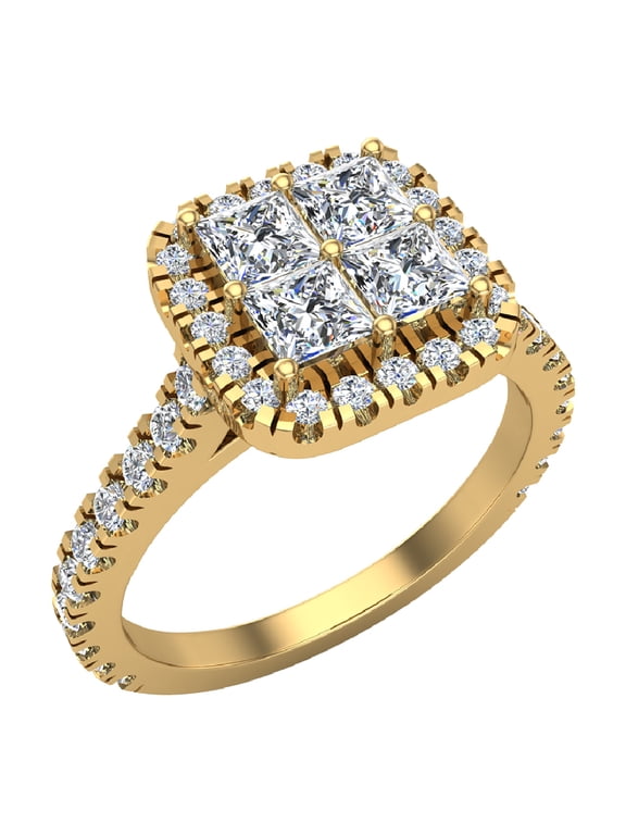 Princess Cut Quad Accented Diamond Wedding Ring Set Cathedral Shank 1.40 carat total weight 14K Gold