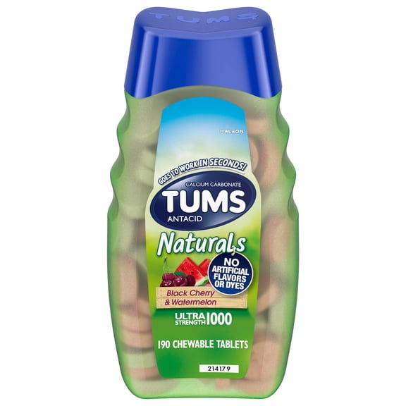 Tums Naturals Ultra Strength Chewable Antacid Tablets for Heartburn Relief, 190 Count