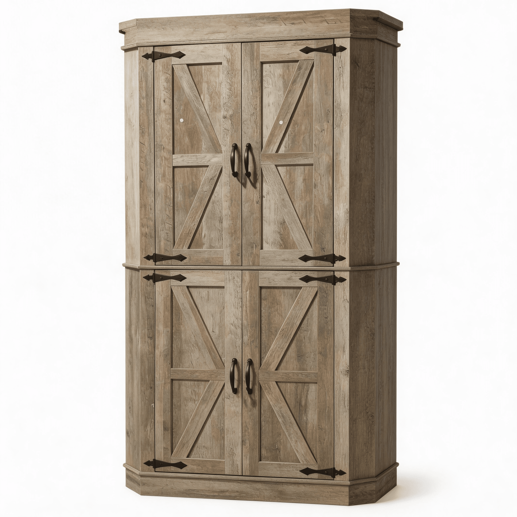 Garvee Farmhouse Corner Bar Cabinet, 71" Tall Pantry Cabinet with 4 Doors, L-Shaped Buffet Hutch for Dining Room, Ktichen, Gray