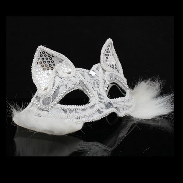 de para mujer, cubierta facial para Cosplay, venda para los ojos, accesorio de disfraz de Animal, de encaje para carnaval, Blanco Con Pelo Hugo Cubierta de ojos