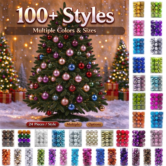 24pcs Christmas Ball Hanging Ornaments, Shatterproof Xmas Tree Decor Balls, Holiday Decorative Baubles for Home, Party, Wreath Garland Festival Decor