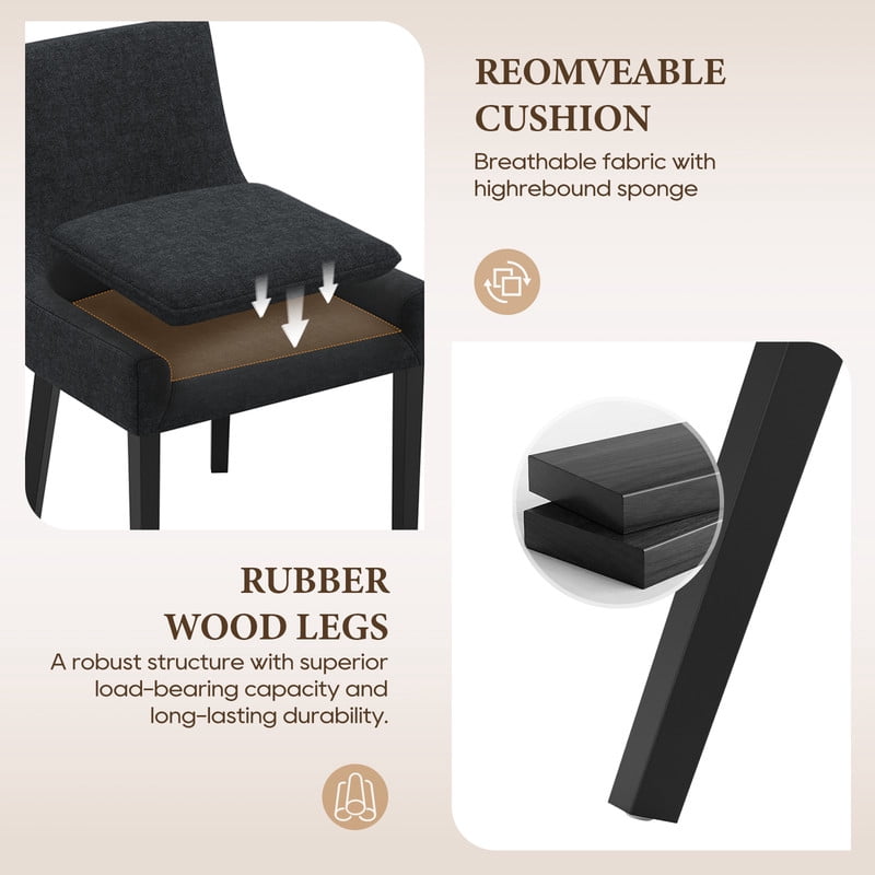 COLAMY Modern Dining Chairs Set of 6, Upholstered Corduroy Accent Side Leisure Chairs with Mid Back and Wood Legs for Living Room/Dining Room-Black
