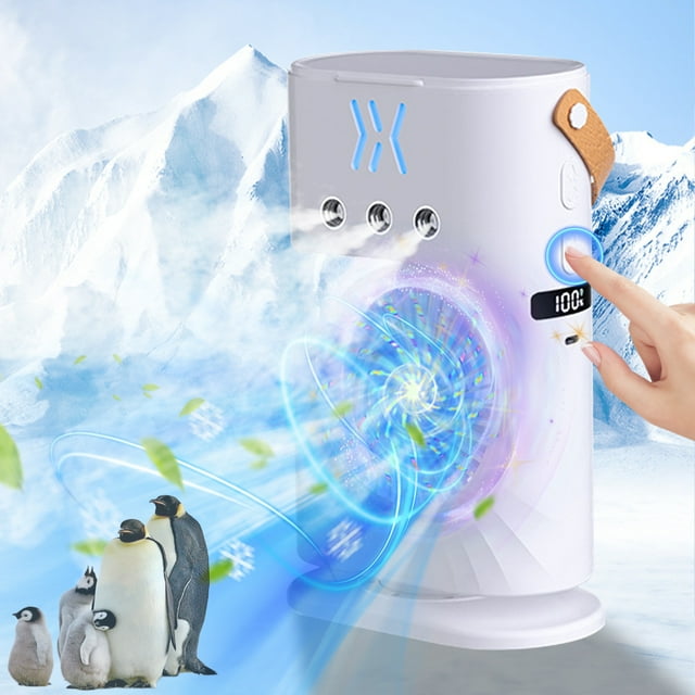 Mini Ventilateur de Conditionnement avec Lumières Colorées, Refroidisseur d'Air Alimenté par USB, Solution de Refroidissement Portable, 3 Modes de Pulvérisation d'Eau, pour Maison Bureau Dortoir Voyage Camping