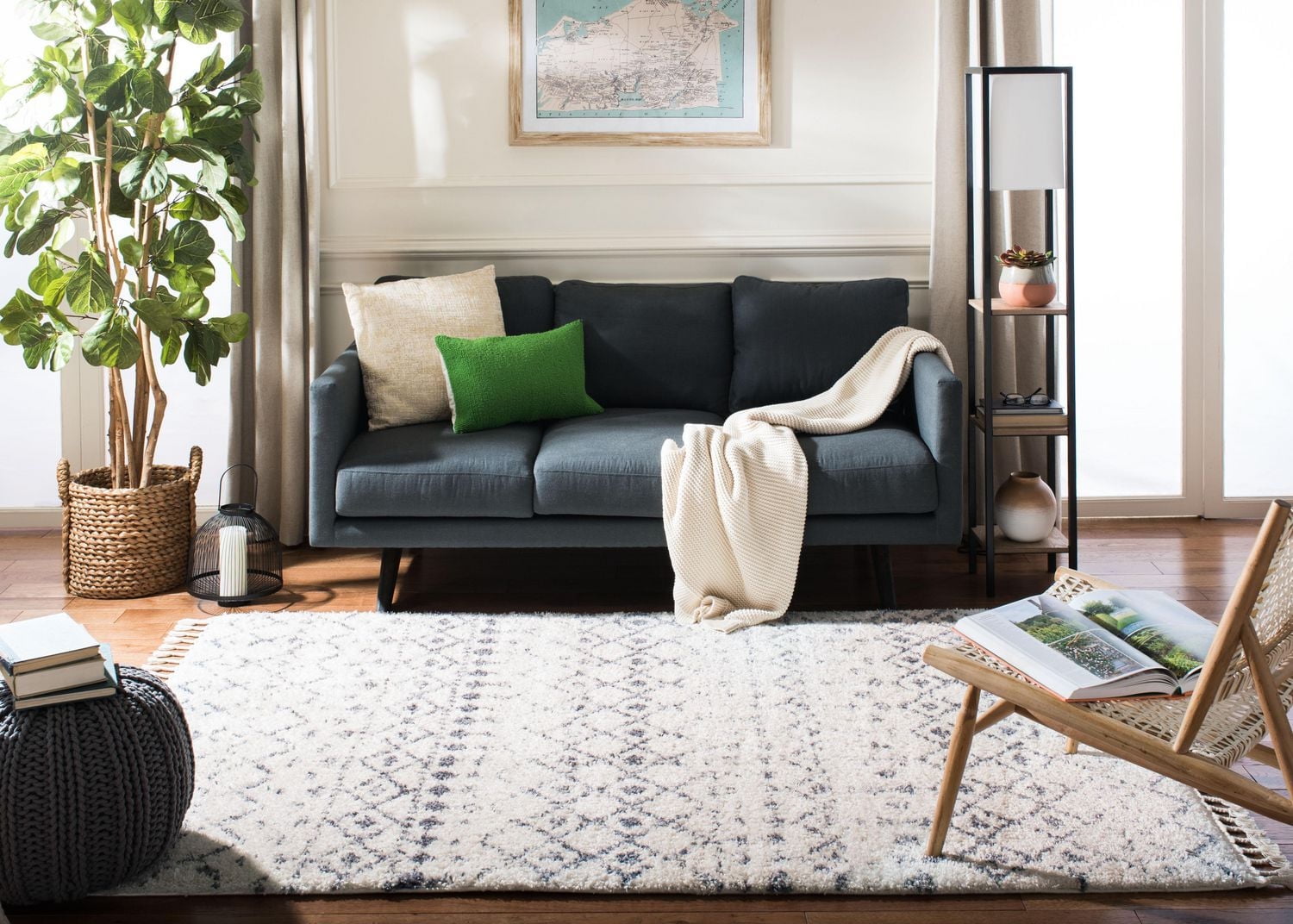 SAFAVIEH Berber Merlin Geometric Fringe Shag Area Rug