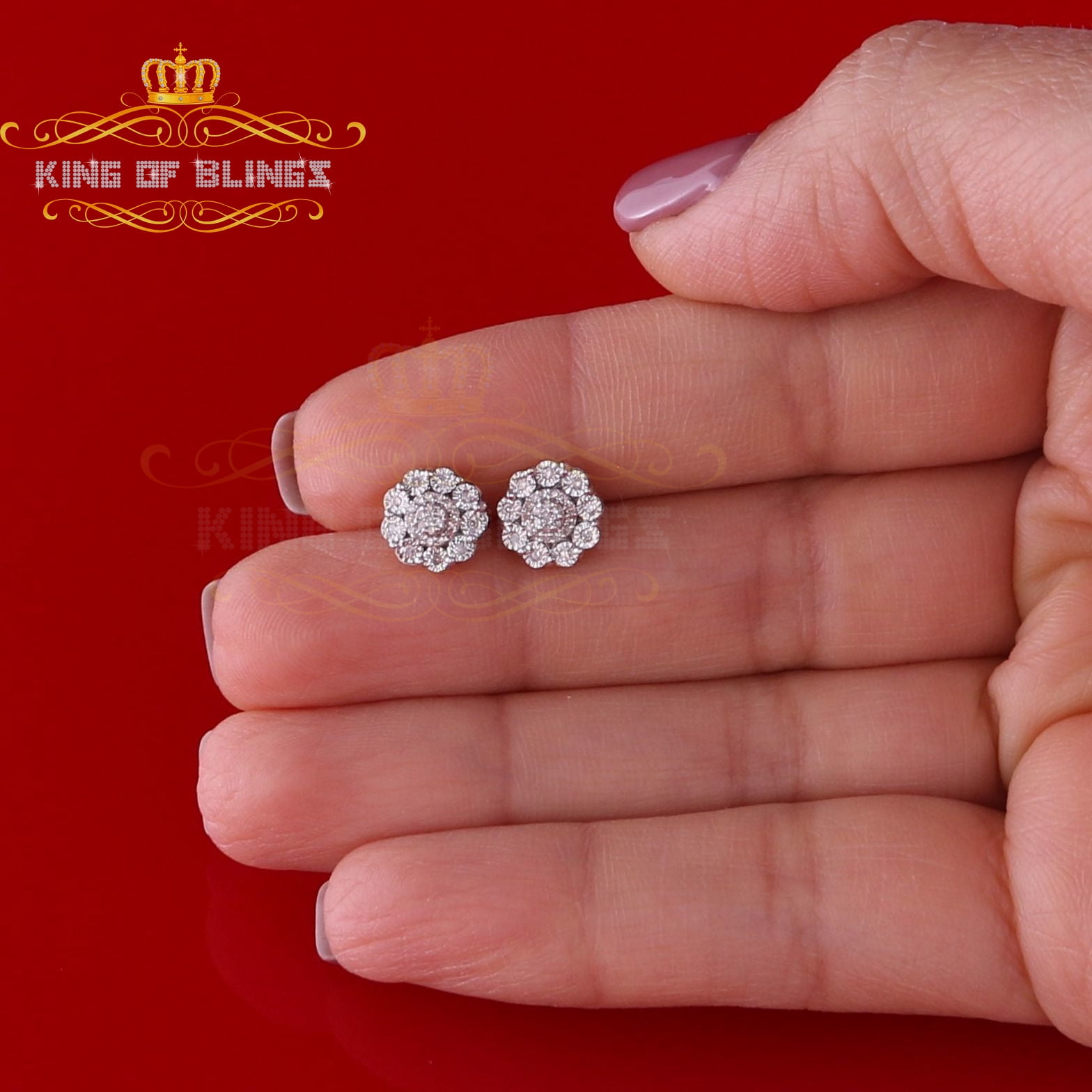 King of Bling's 10K Real Yellow Gold Real Diamond 0.15CT Men's/Women's Round Stud Micro Earring