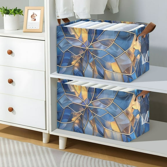 Stained Glass Foldable Storage Large Fabric Storage Baskets Organizer Storage Bins with Handles for Shelves