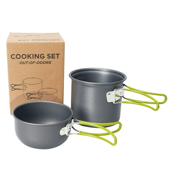 JINGT Portable Outdoor Cooking Set: Non-Stick for Camp Pot & Pan for Easy Packing! Green handle