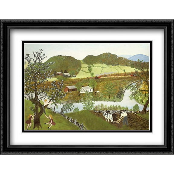 Hoosick River, Summer, 1952 2x Matted 33x28 Large Black Ornate Framed Art Print by Grandma Moses