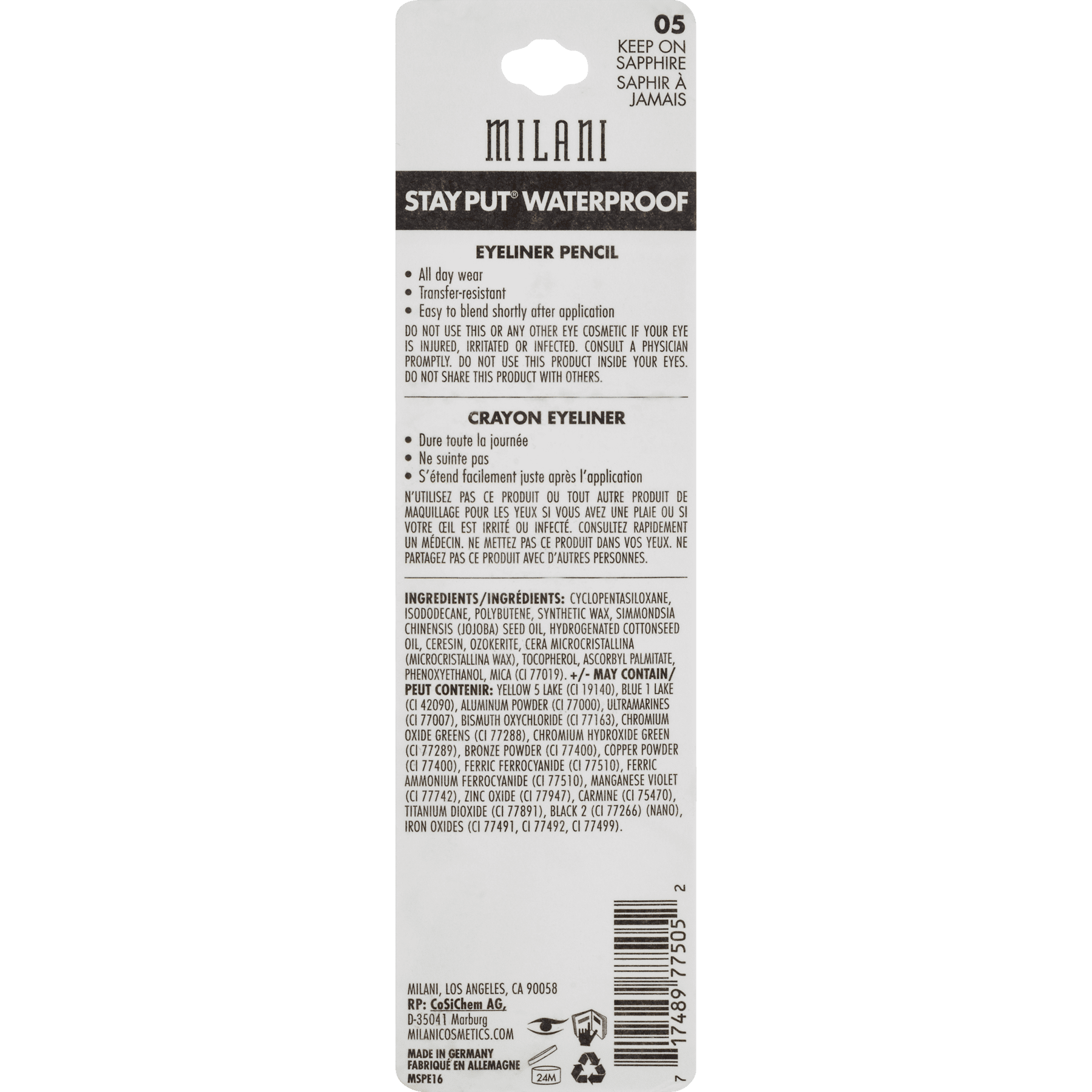 Milani Stay Put Waterproof Eye Liner Pencil, Keep On Sapphire