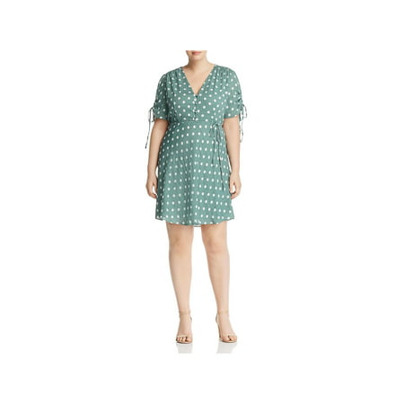 Glamorous Womens Plus Polka Dot Tie Sleeve Casual Dress Green 16