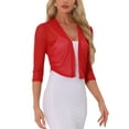 thumbnail image 4 of Inspire Chic Cárdigan Corto Elegante de Malla Transparente para Mujeres con Mangas 3/4 Ligero Rojo XS, 4 of 6