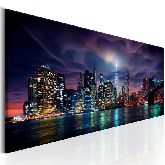 Tiptophomedecor Stretched Canvas Wall Art  - New York: Dark City - Stretched & Framed Ready To Hang Art
