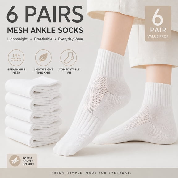 6 Pairs Women's Running Ankle Socks Athletic Sport Socks Cushioned